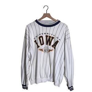 VINTAGE UNIVERSITY OF IOWA GEAR striped graphic collegiate crewneck sweatshirt L